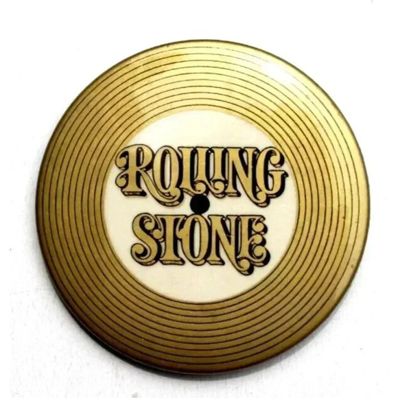 Vintage Gold ROLLING STONE Magazine 3" Promotional Pin Pinback - Picture 1 of 2